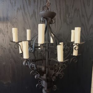 Vintage Custom made Mizner 12 Light Wrought Iron Chandelier