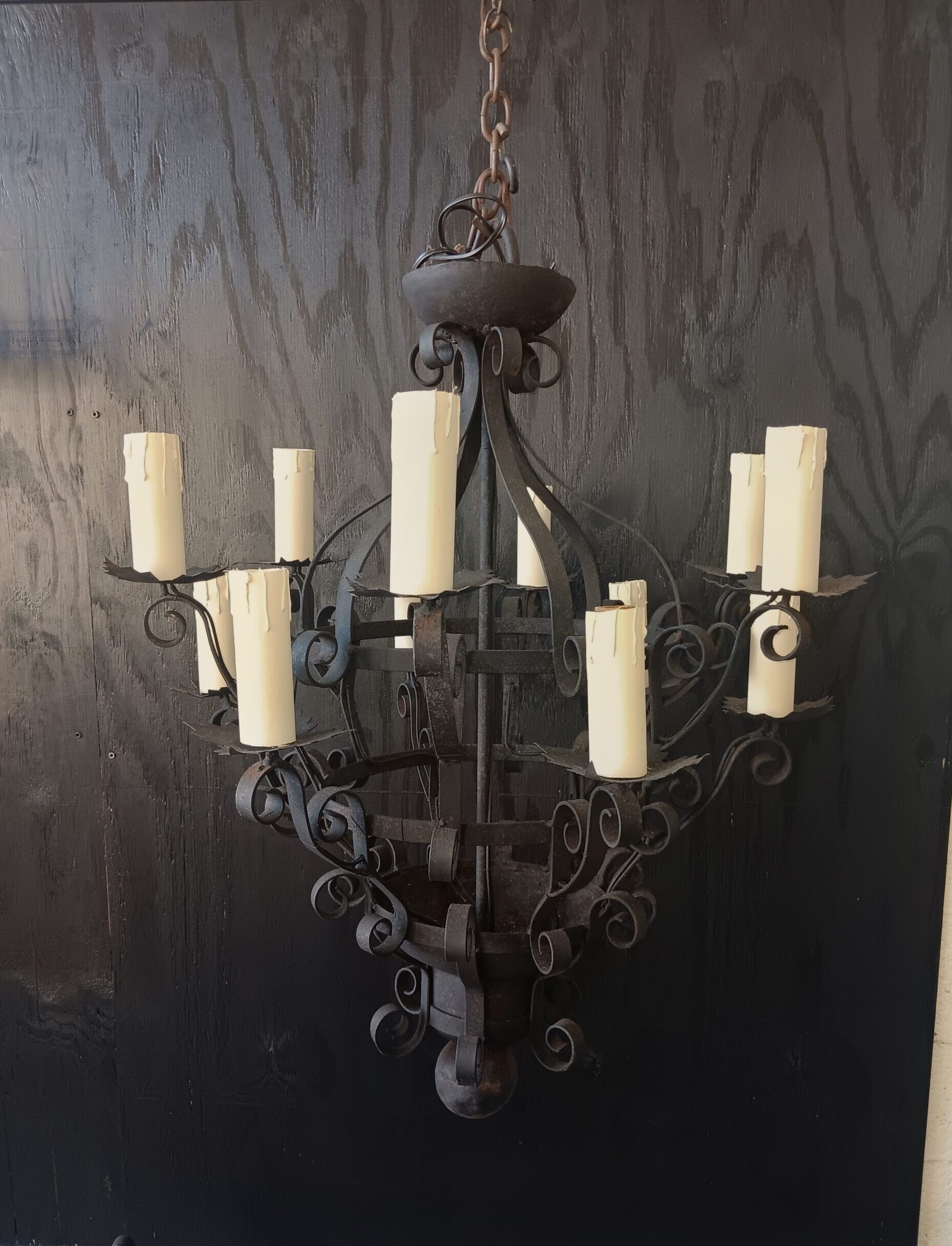 Vintage Custom made Mizner 12 Light Wrought Iron Chandelier