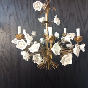 Vintage 6 light Toll Chandelier with porcelain flowers