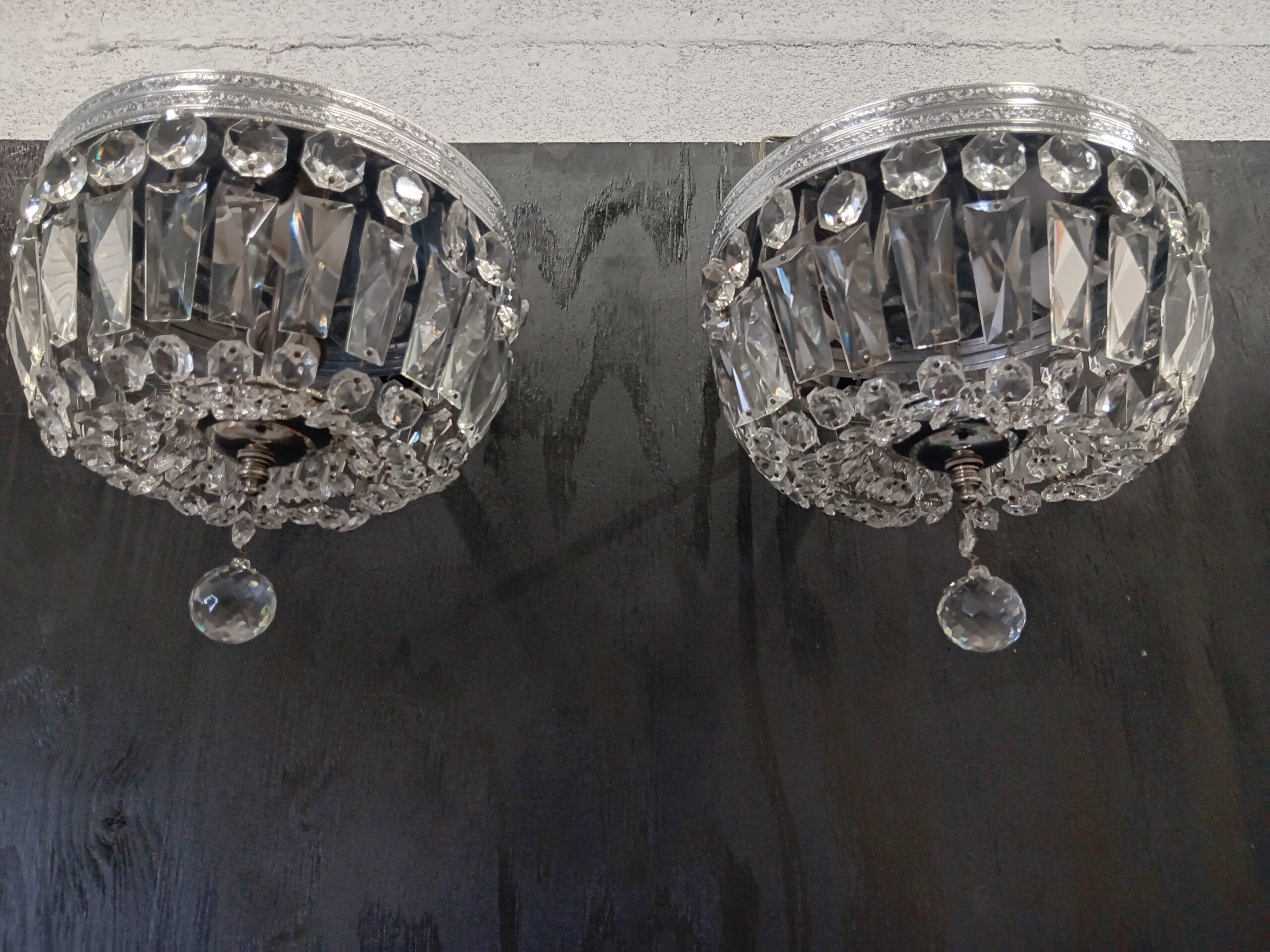 Vintage 3 Light Weiss and Biheller Crystal Wall Sconces.