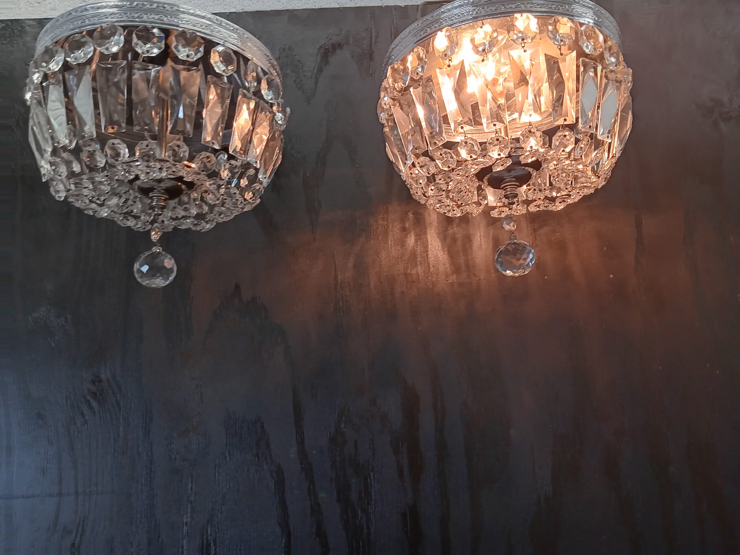 Vintage 3 Light Weiss and Biheller Crystal Wall Sconces.